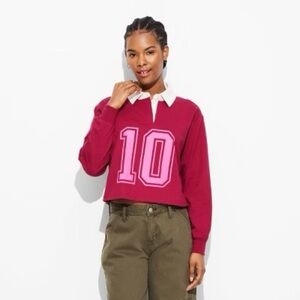 NWOT Mighty Fine Rugby Cropped Graphic Tee, Long Sleeve, 2X